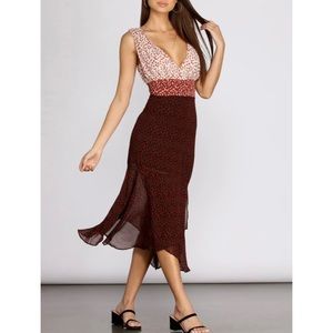 POP OF COLOR BLOCK DITSY FLORAL MIDI DRESS